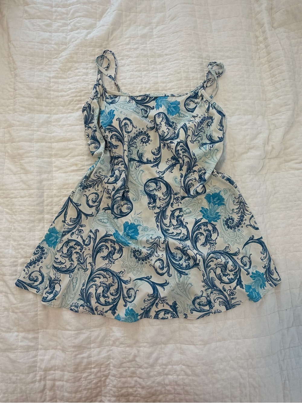 Longitude Blue And White Paisley Swimdress